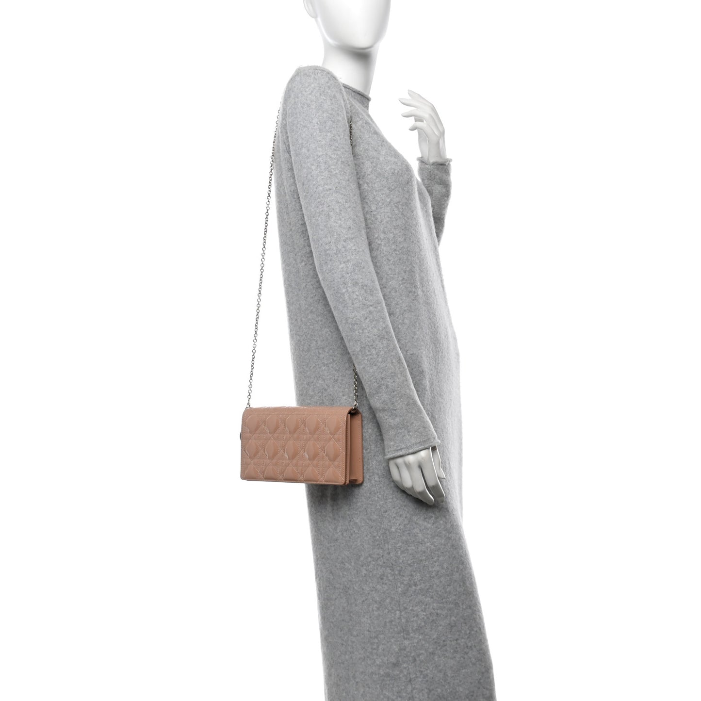 Patent Cannage Lady Dior Chain Wallet Rose Clair