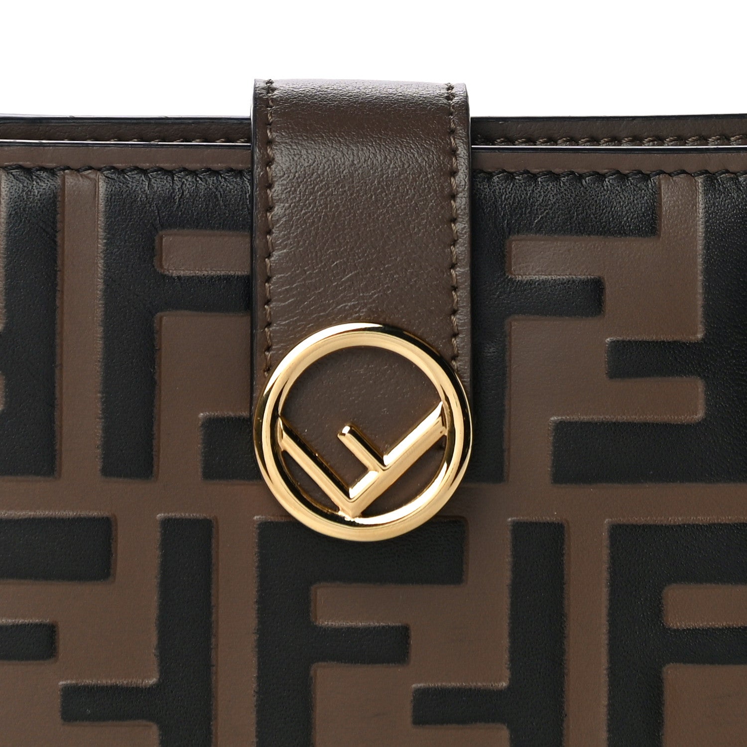 Fendi Vitello Soft F is Fendi Bi-Color FF 1974 Embossed Compact Wallet Maya Black 7 of 10