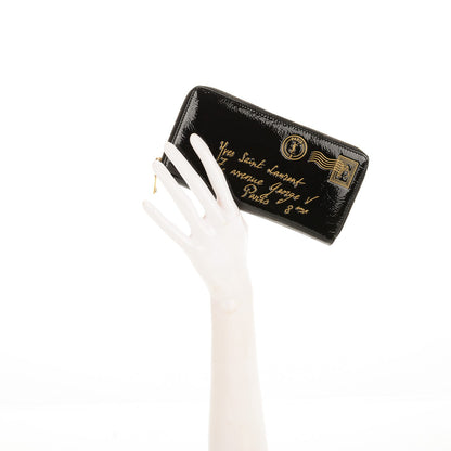 Saint Laurent Patent Y Mail Zip Around Wallet Black 2 of 7