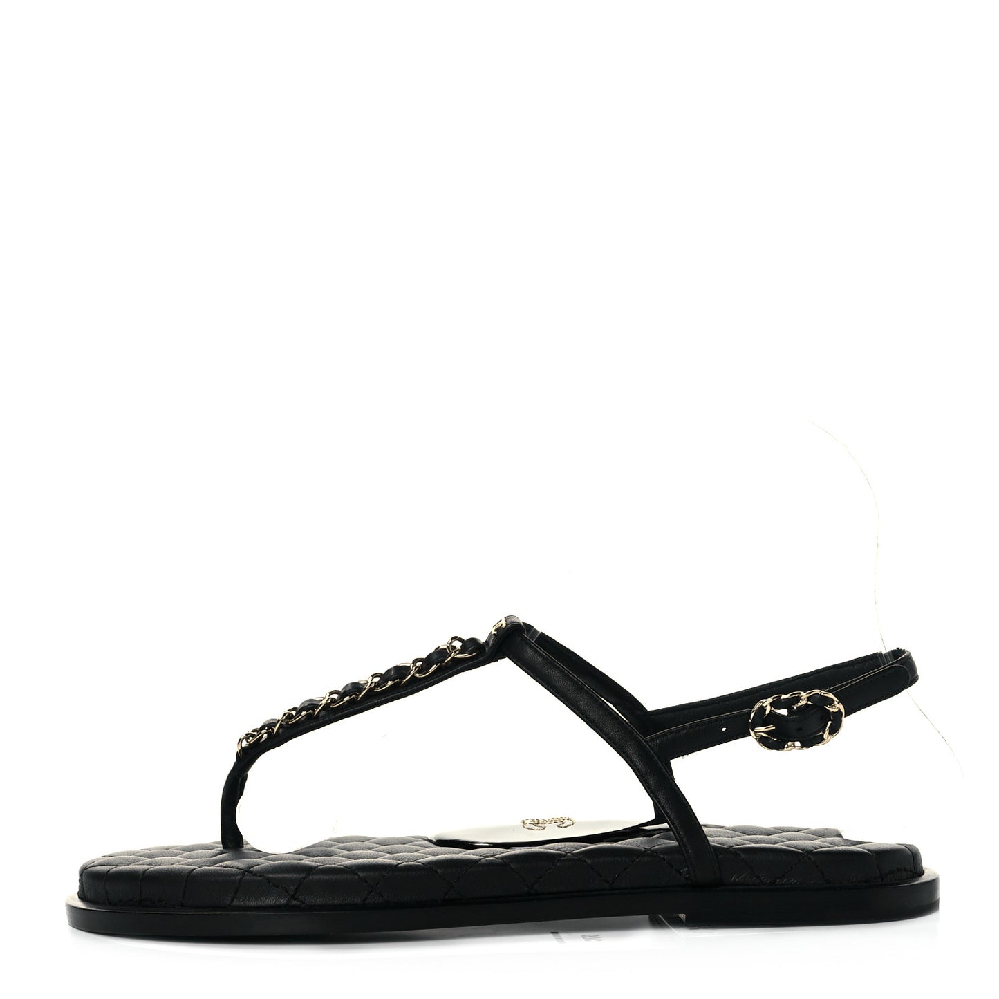 Lambskin Chain CC Logo Thong Sandals 37 Black