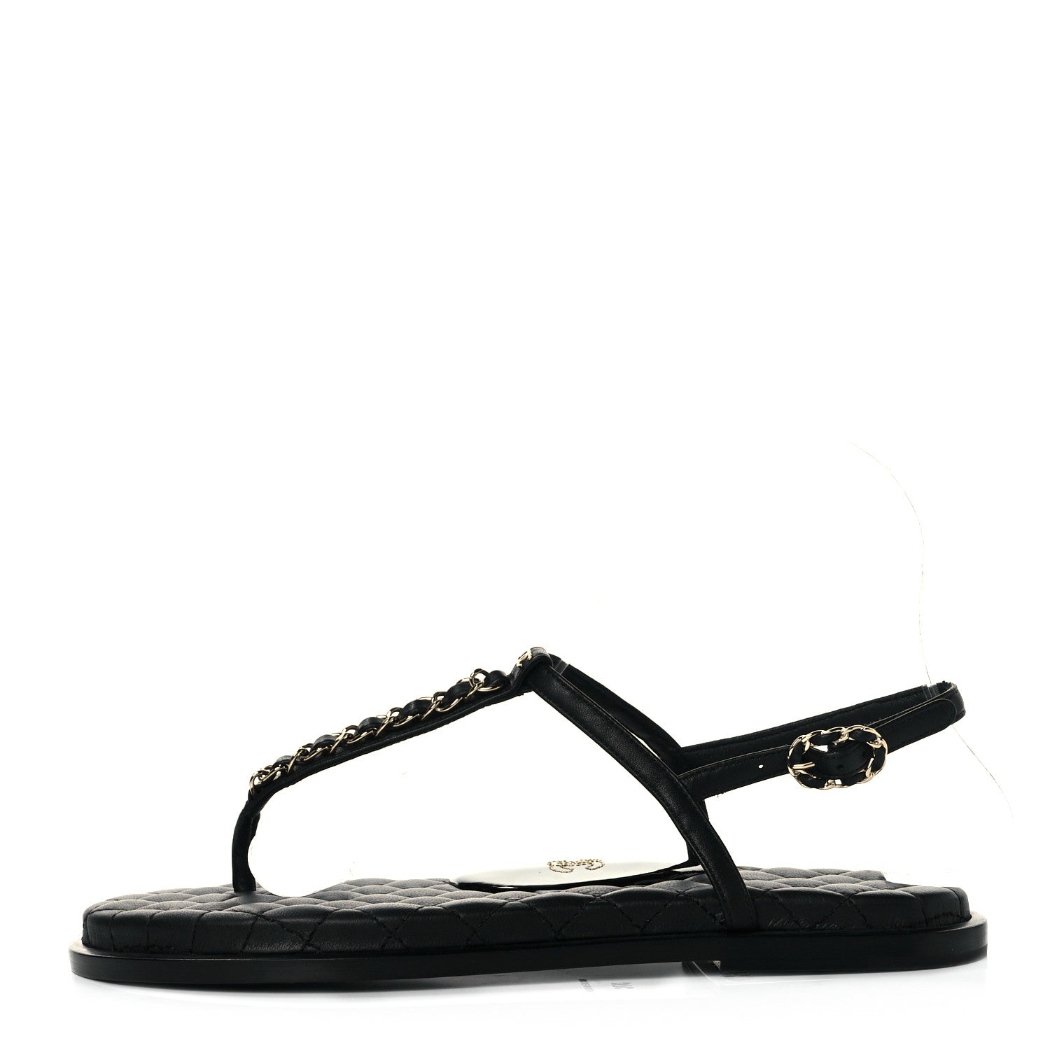 Chanel Lambskin Chain CC Logo Thong Sandals 37 Black 1 of 7