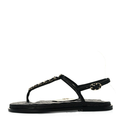 Chanel Lambskin Chain CC Logo Thong Sandals 37 Black 1 of 7