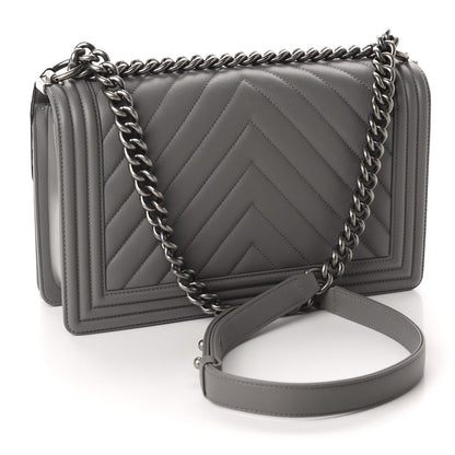 Chanel Lambskin Chevron Quilted New Medium Boy Flap Grey 3 of 10
