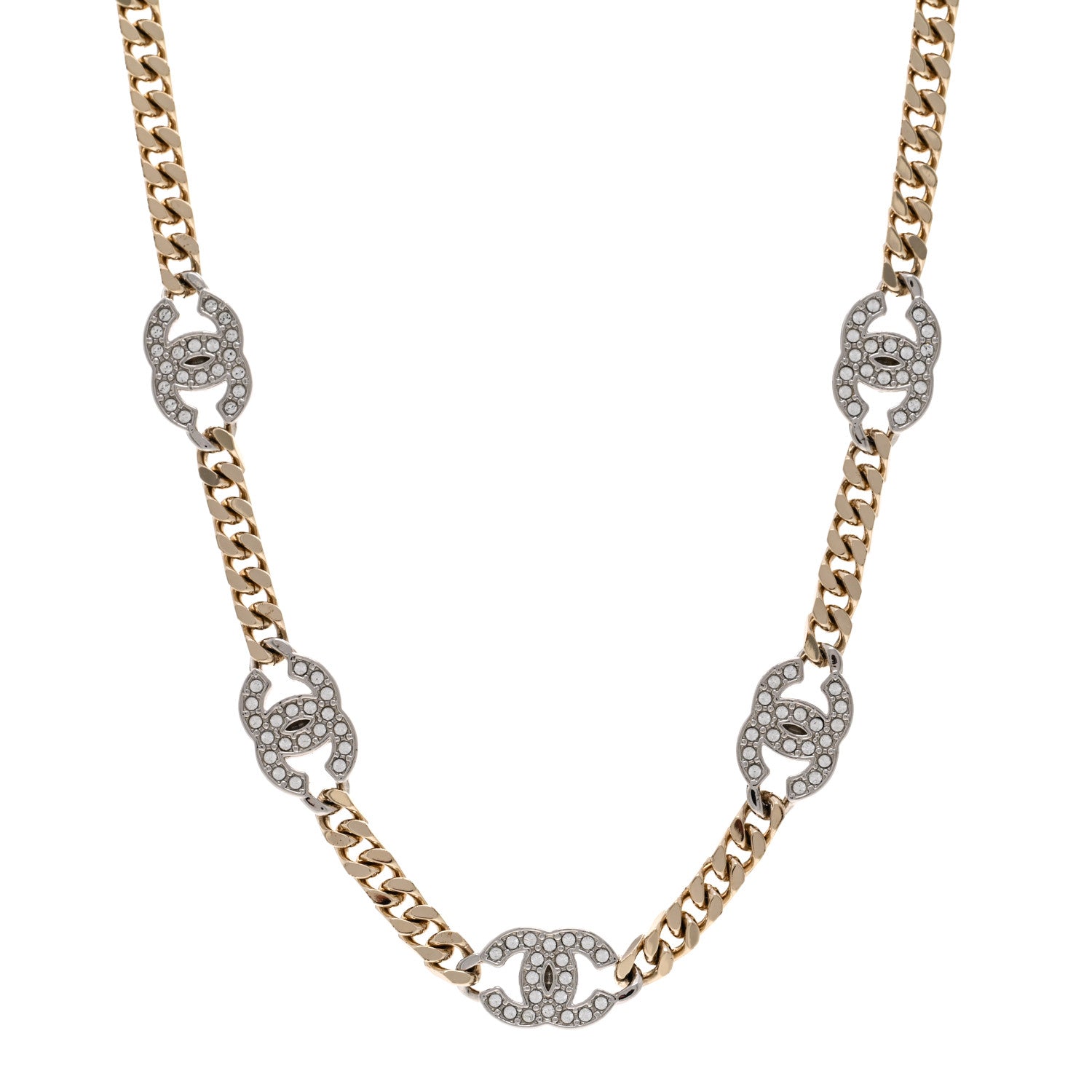 Chanel Crystal Chain CC Link Choker Gold Silver 1 of 6