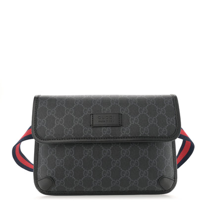 Gucci GG Supreme Monogram Web Slim Belt Bag Black Grey 1 of 12