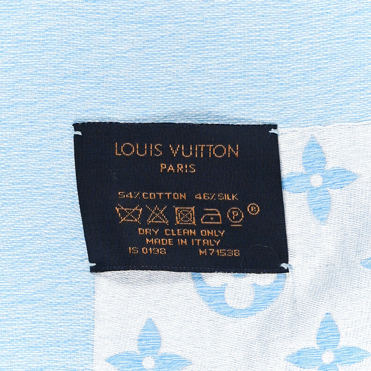 Silk Wool Monogram Denim T-Shirting Shawl Light Blue