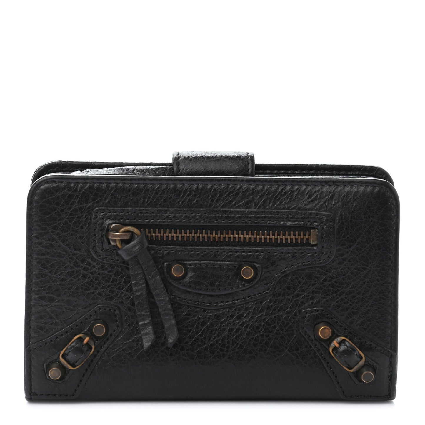 Agneau Classic Hardware Continental Zip Around Wallet Black