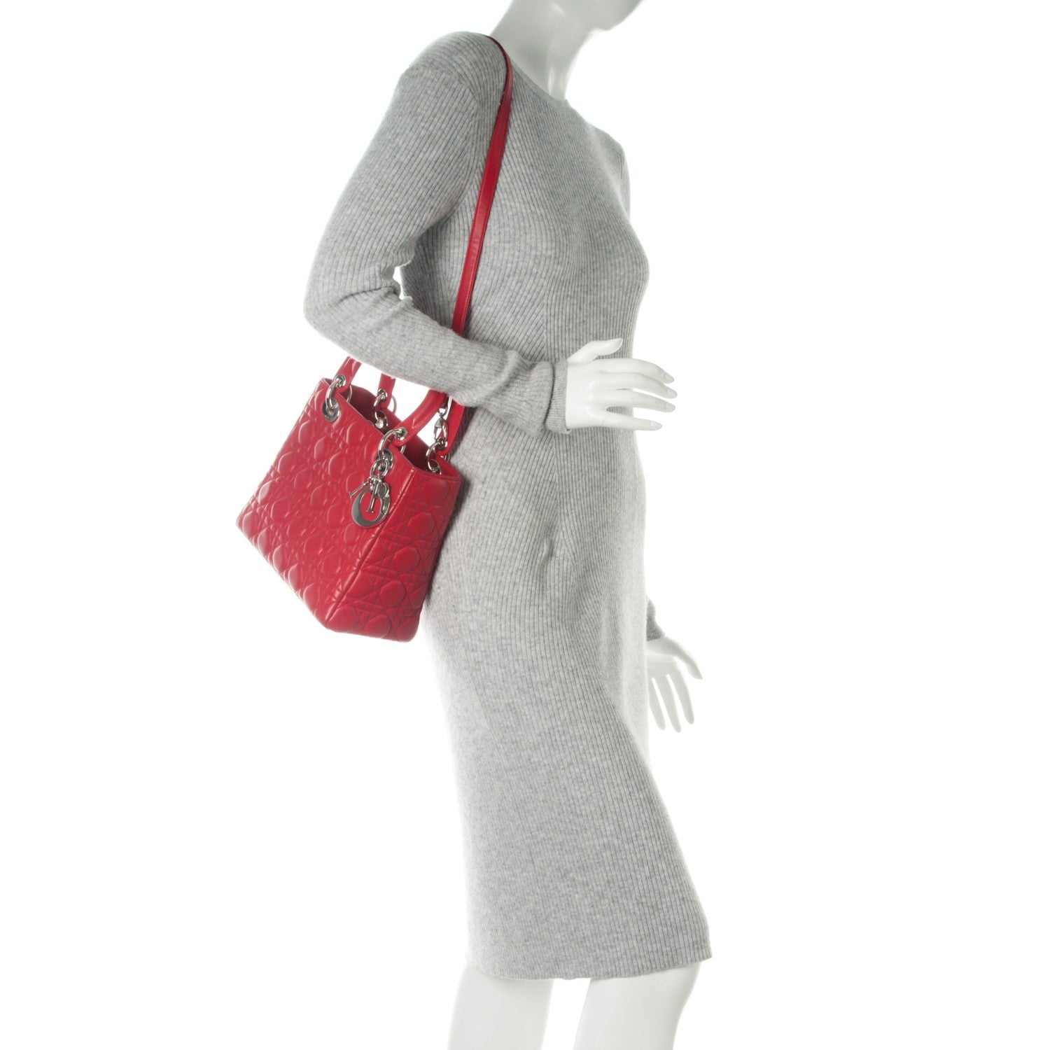 Christian Dior Lambskin Cannage Medium Lady Dior Red 2 of 8
