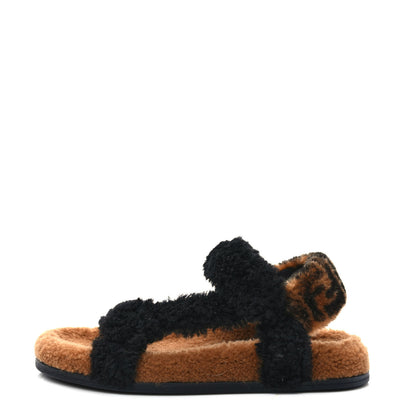Fendi Shearling FF Fendi Feel Sandals 40 Tobacco Black 1 of 7