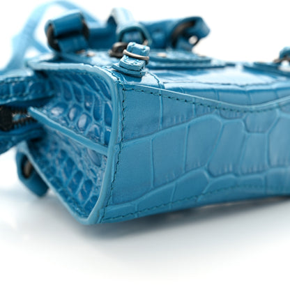 Balenciaga Extra Supple Calfskin Crocodile Embossed Neo Classic Silver Hardware Super Nano City Crossbody Cyan 8 of 10