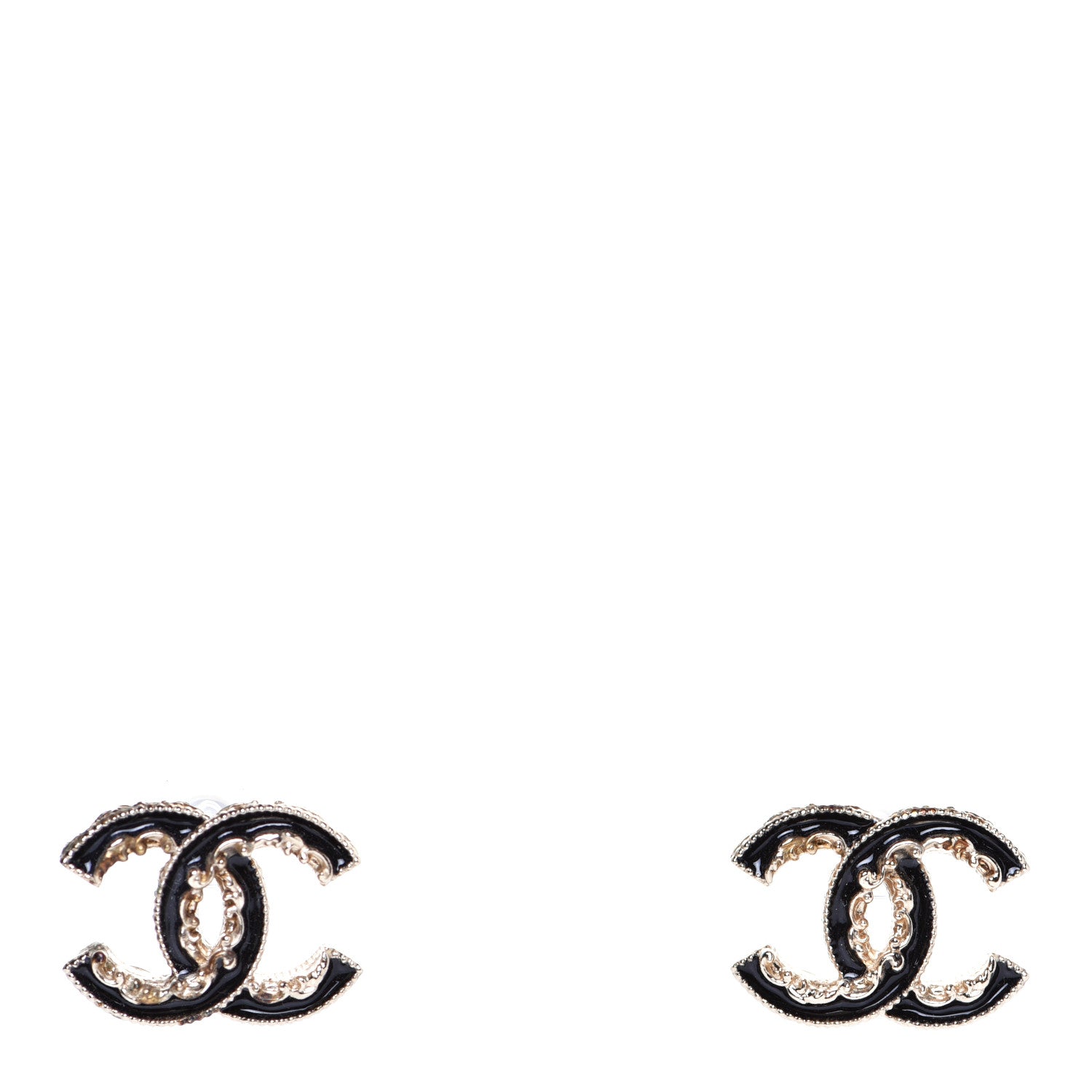 Chanel Enamel CC Baroque Earrings Black Gold 1 of 4