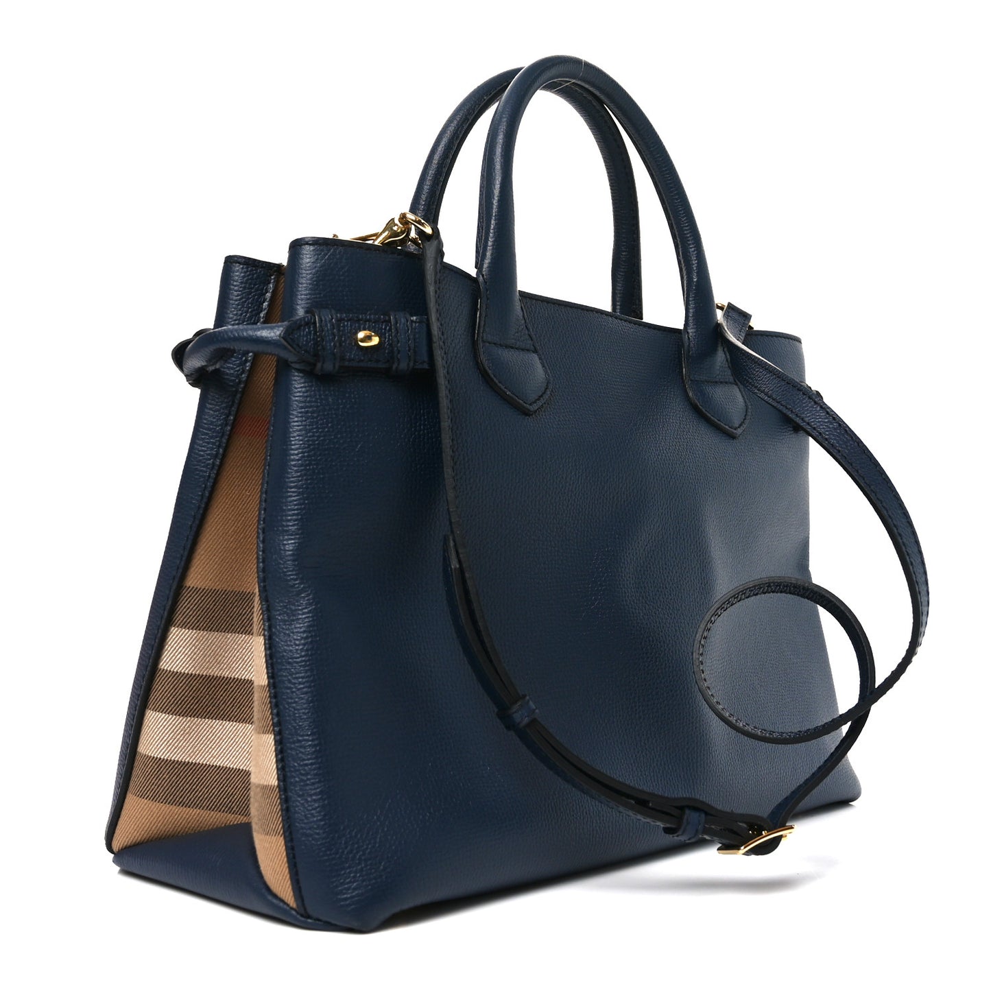 Derby Calfskin House Check Medium Banner Tote Ink Blue