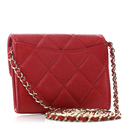 Chanel Caviar Quilted Flap Card Holder On Chain Red 3 of 6