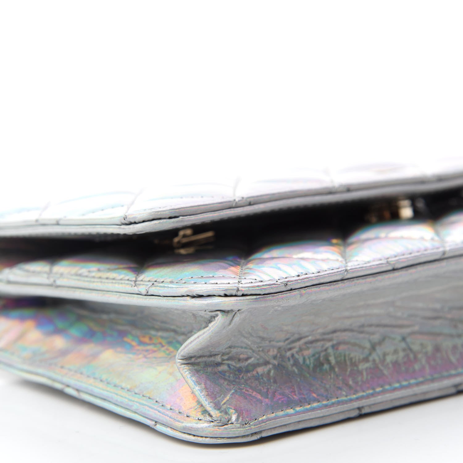 Chanel Iridescent Goatskin Quilted Wallet On Chain WOC Silver 6 of 12