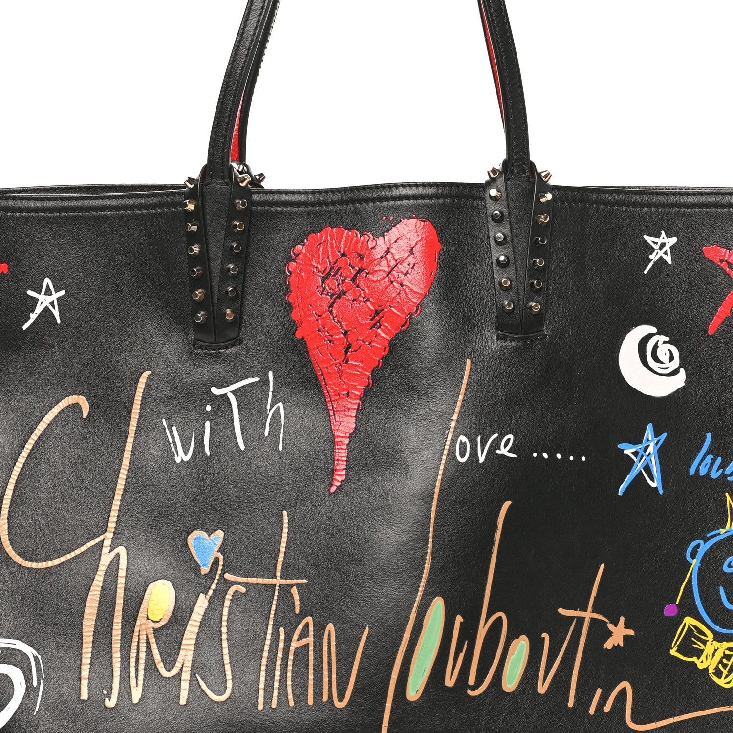 Christian Louboutin Calfskin Loubitag Spikes East West Cabata Tote Black 8 of 11