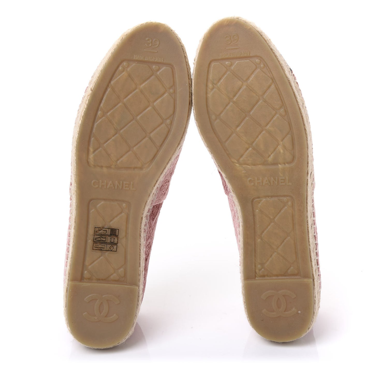 Velvet Grosgrain Quilted Camellia CC Espadrilles 39 Pink Black