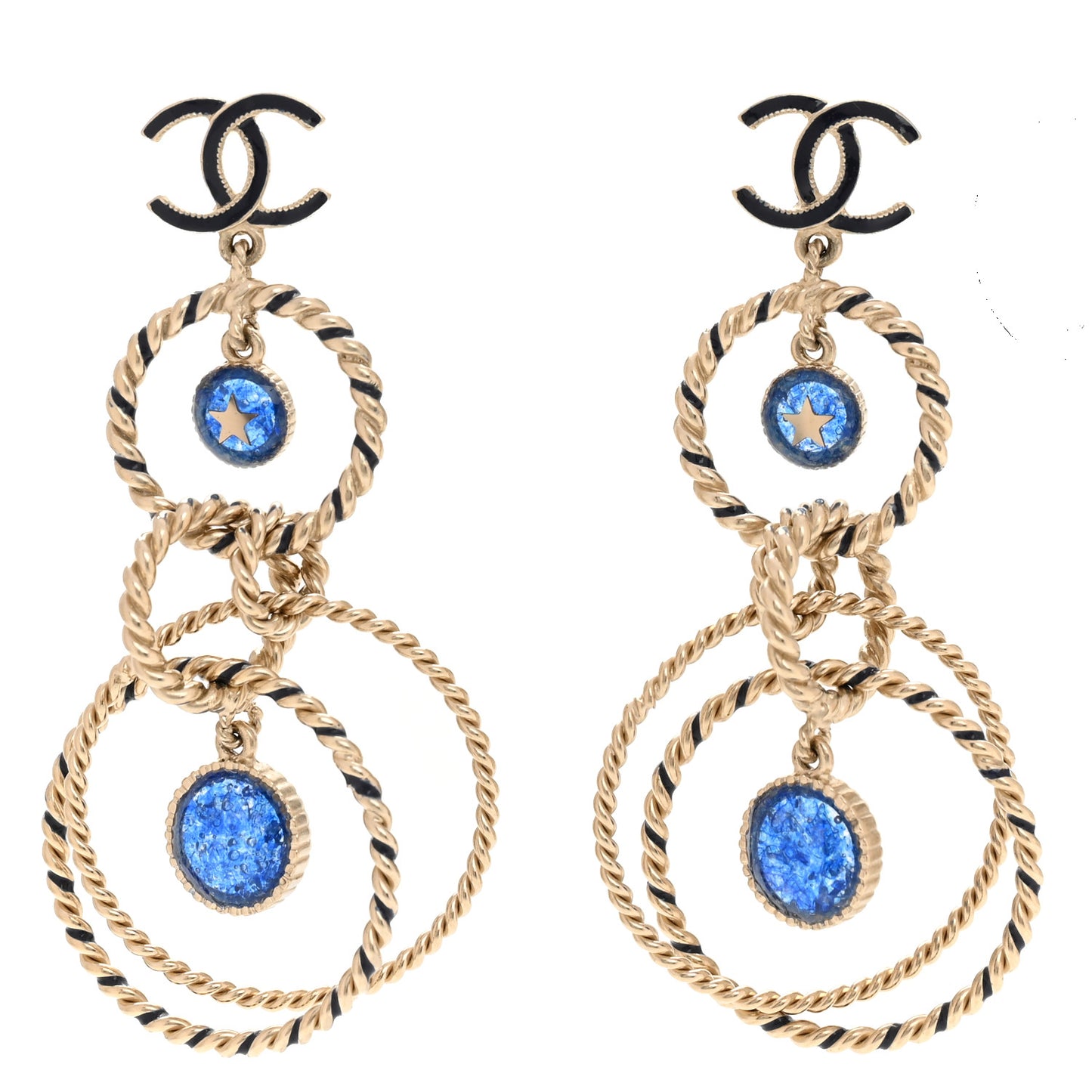Resin Star Twisted CC Drop Earrings Blue Gold