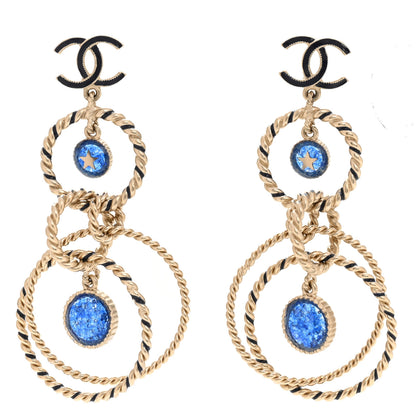 Chanel Resin Star Twisted CC Drop Earrings Blue Gold 1 of 4