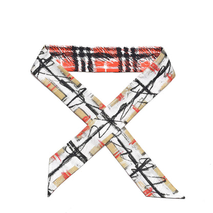 Burberry Silk Disruptive Check Scribble Print Twill Slim Scarf Camel 1 of 3