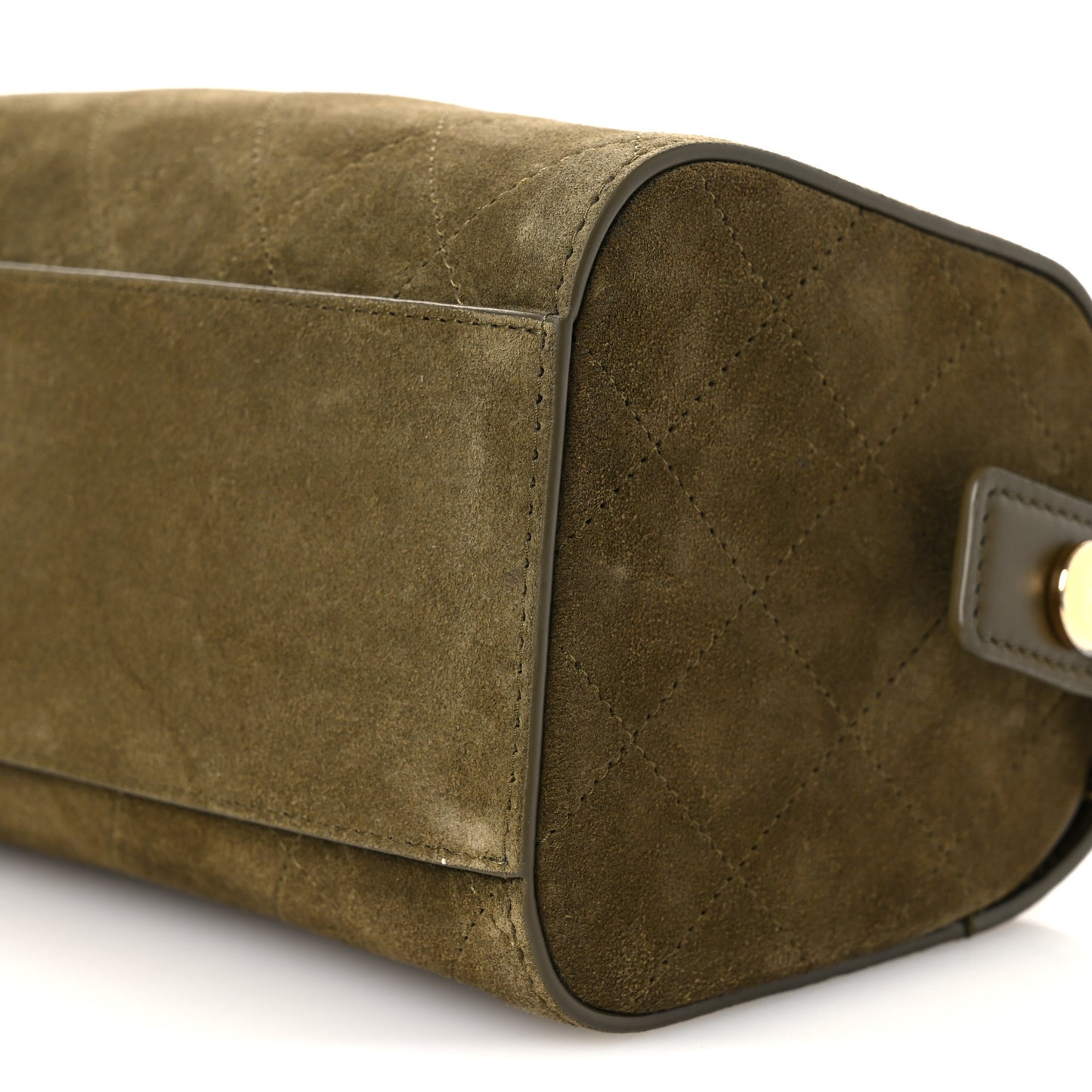 Suede Quilted Turn Around Clutch With Chain Khaki