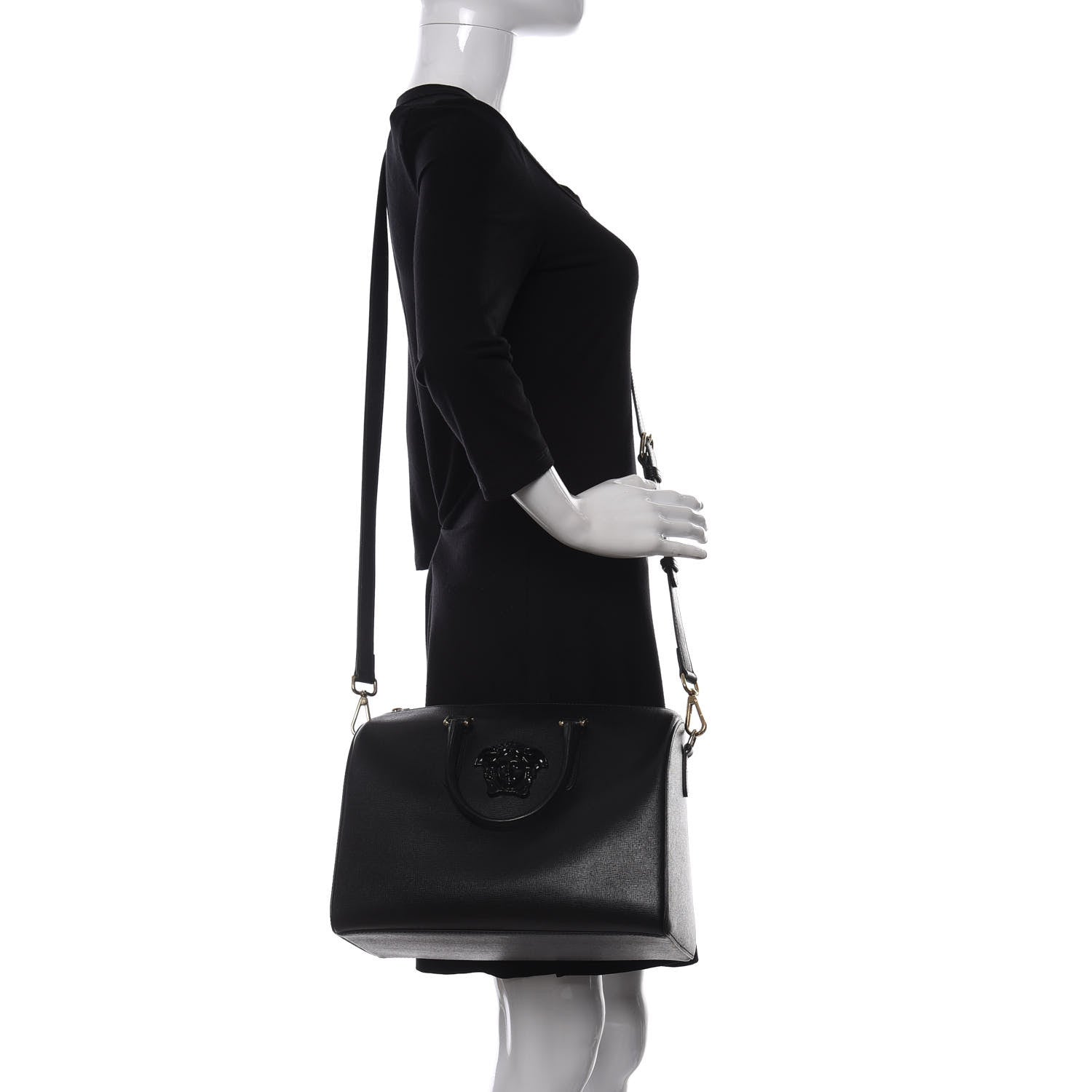 Versace Saffiano Calfskin Palazzo Duffle Bag Black 2 of 8