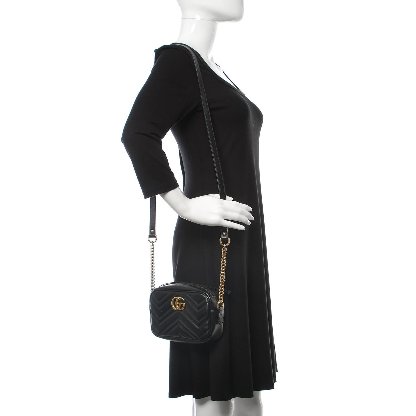 Calfskin Matelasse Mini GG Marmont Chain Shoulder Bag Black
