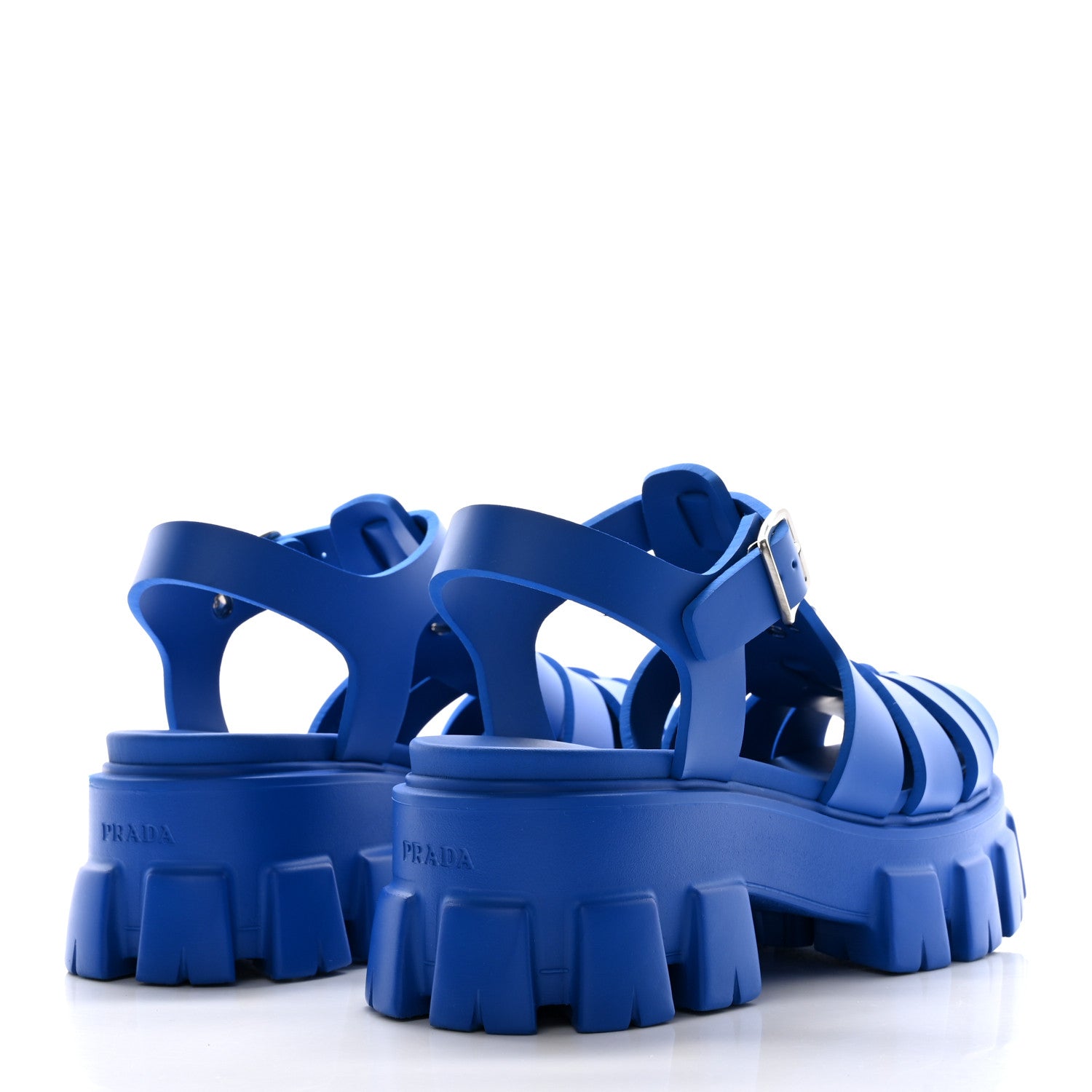 Prada Foam Rubber Metal Triangle Logo Mens Monolith 55mm Cage Sandals 5 Azzurro 4 of 11