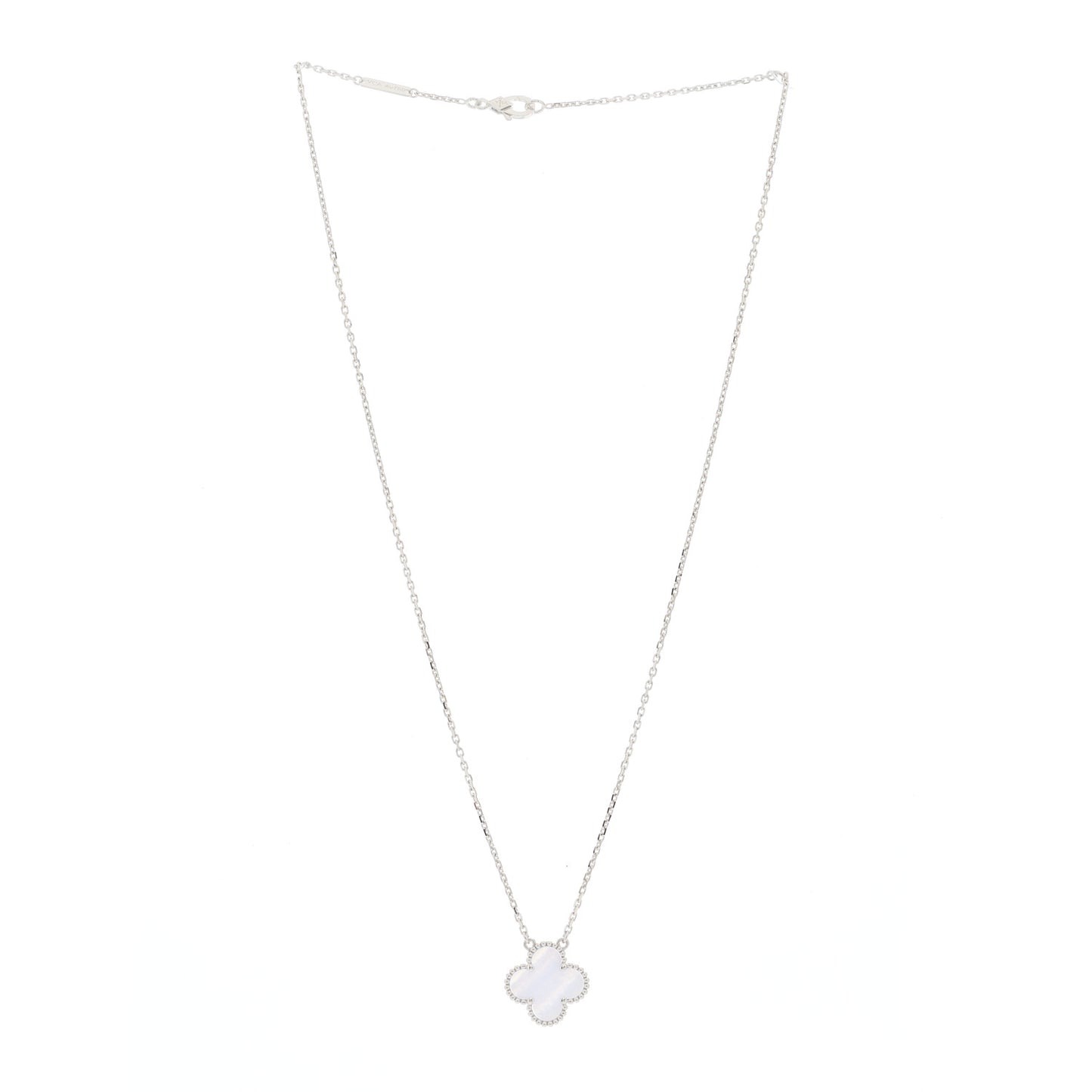 18K White Gold Chalcedony Vintage Alhambra Pendant Necklace