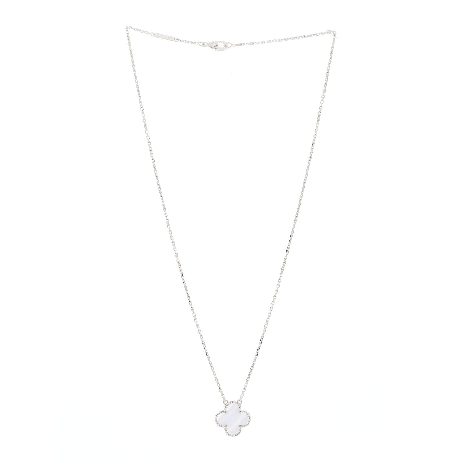 Van Cleef & Arpels 18K White Gold Chalcedony Vintage Alhambra Pendant Necklace 3 of 6