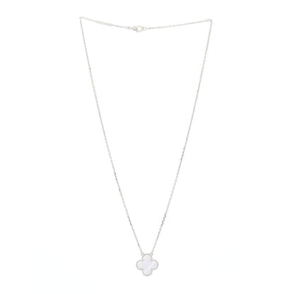 Van Cleef & Arpels 18K White Gold Chalcedony Vintage Alhambra Pendant Necklace 3 of 6