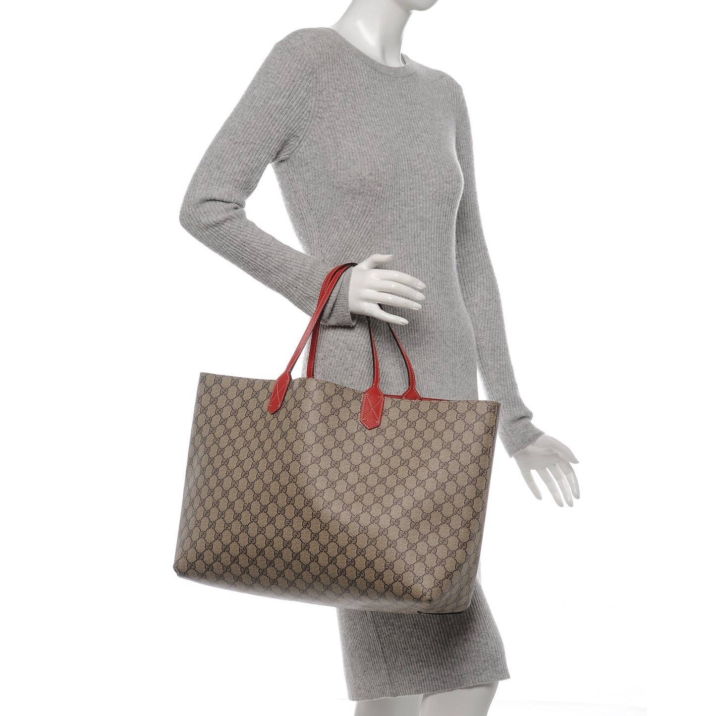 GG Supreme Monogram Large Reversible Tote Beige Red