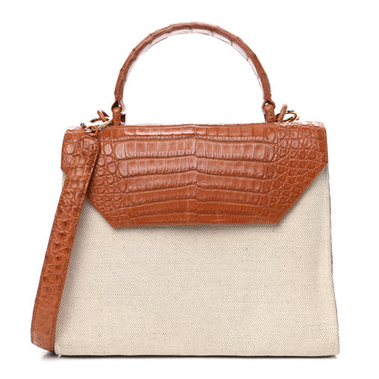 Nancy Gonzalez Linen Crocodile Top Handle Bag Natural Brown 1 of 5