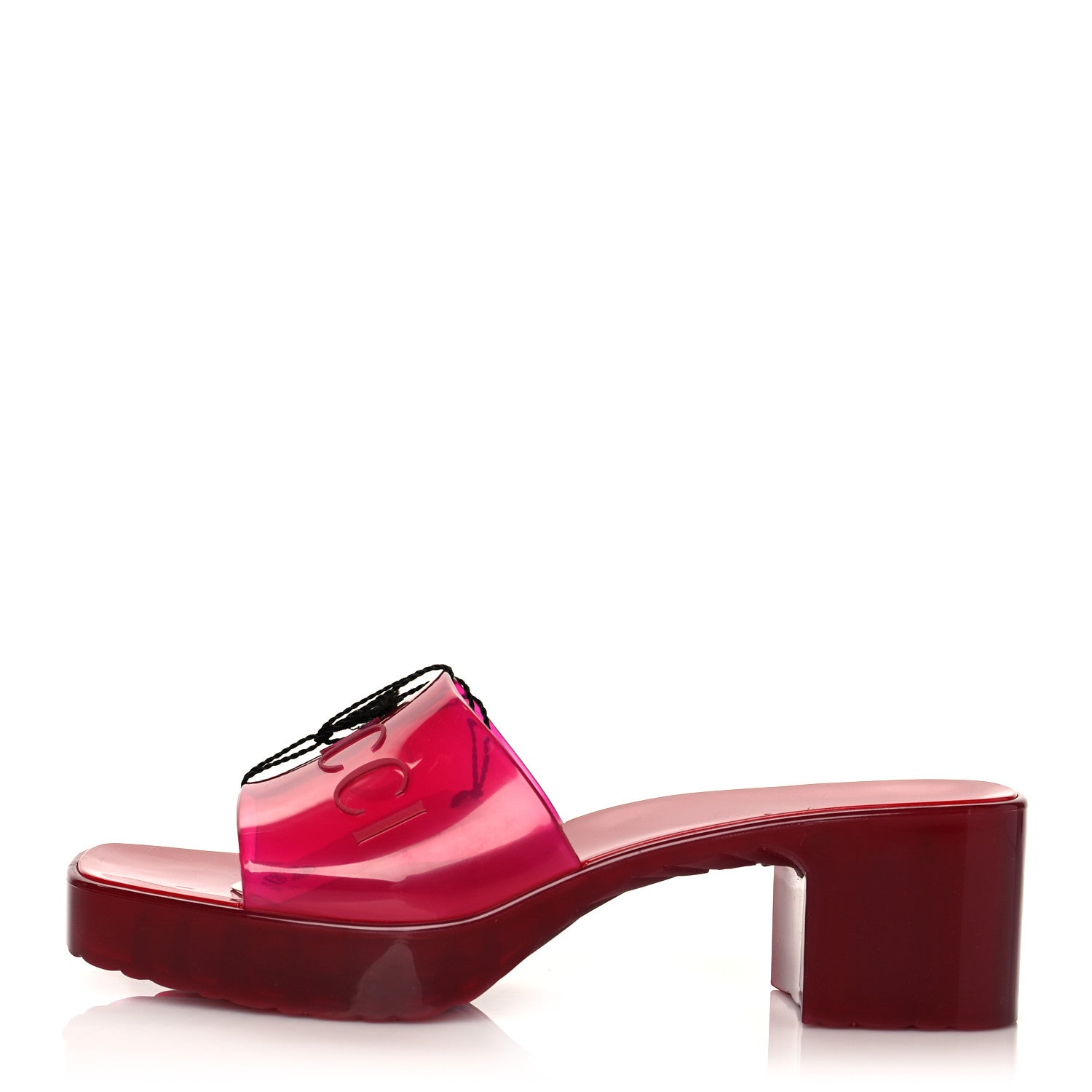 Gucci Rubber Gucci Logo Womens Platform 20/60mm Slide Sandals 38 Transparent Hibiscus Red 1 of 7