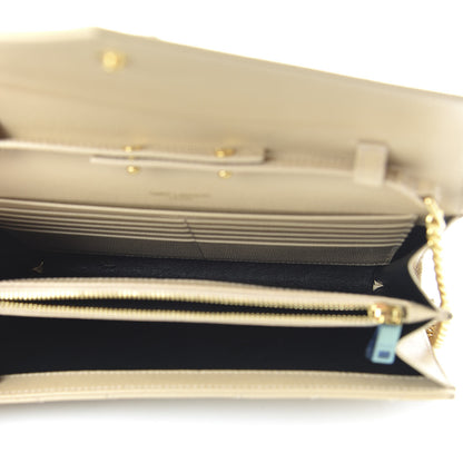 Saint Laurent Grain De Poudre Matelasse Chevron Monogram Chain Wallet Nude Powder 5 of 10