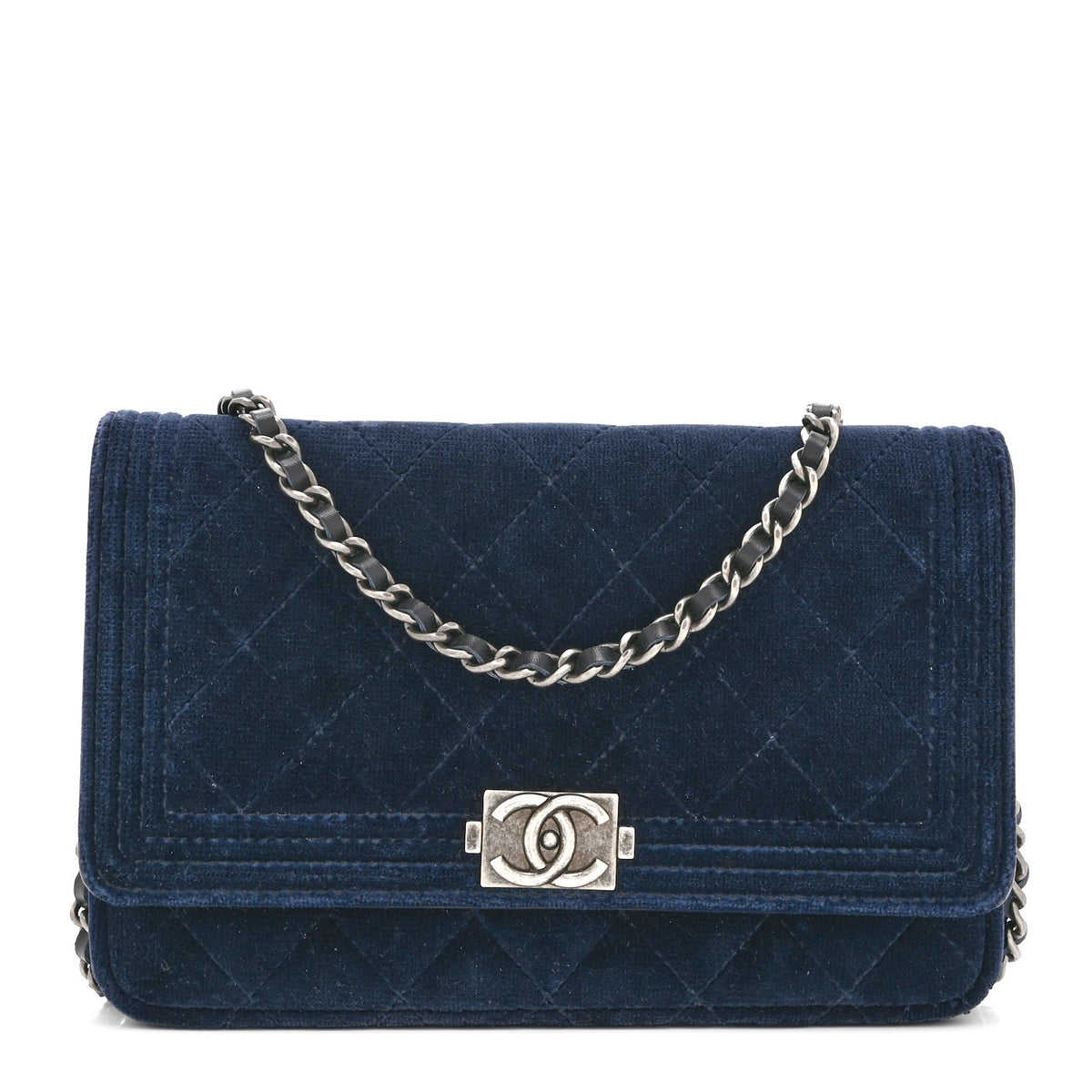 Velvet Quilted Boy Wallet On Chain WOC Blue
