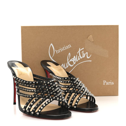 Christian Louboutin Kid Studded Marthaspike 100 Slide Sandals 37.5 Black Silver 11 of 11
