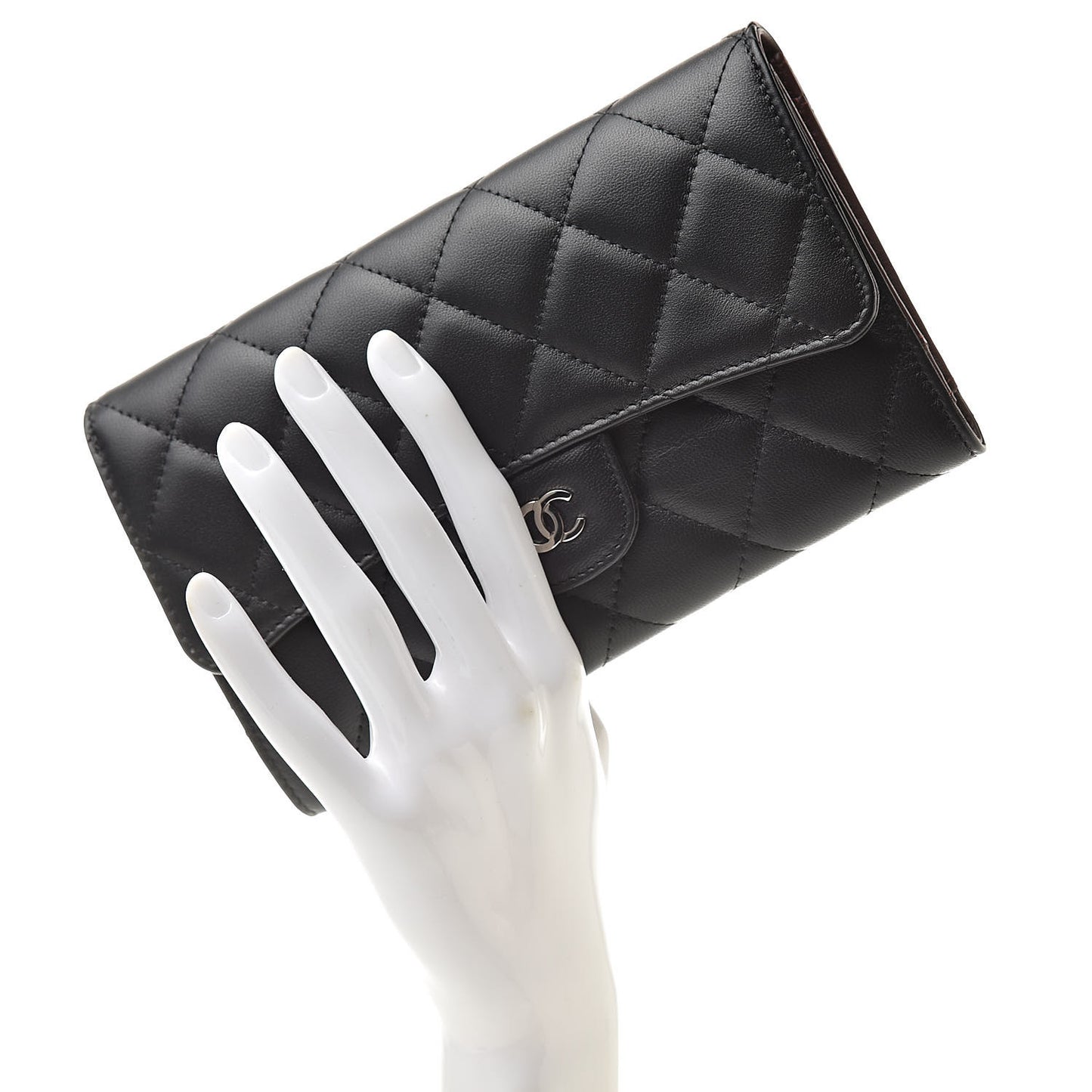 Lambskin Quilted Large Flap Wallet Black