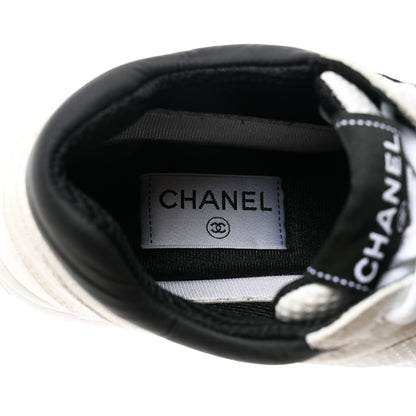 Chanel Mesh Suede Calfskin Grained Calfskin Womens CC Sneakers 37.5 White Black 7 of 8