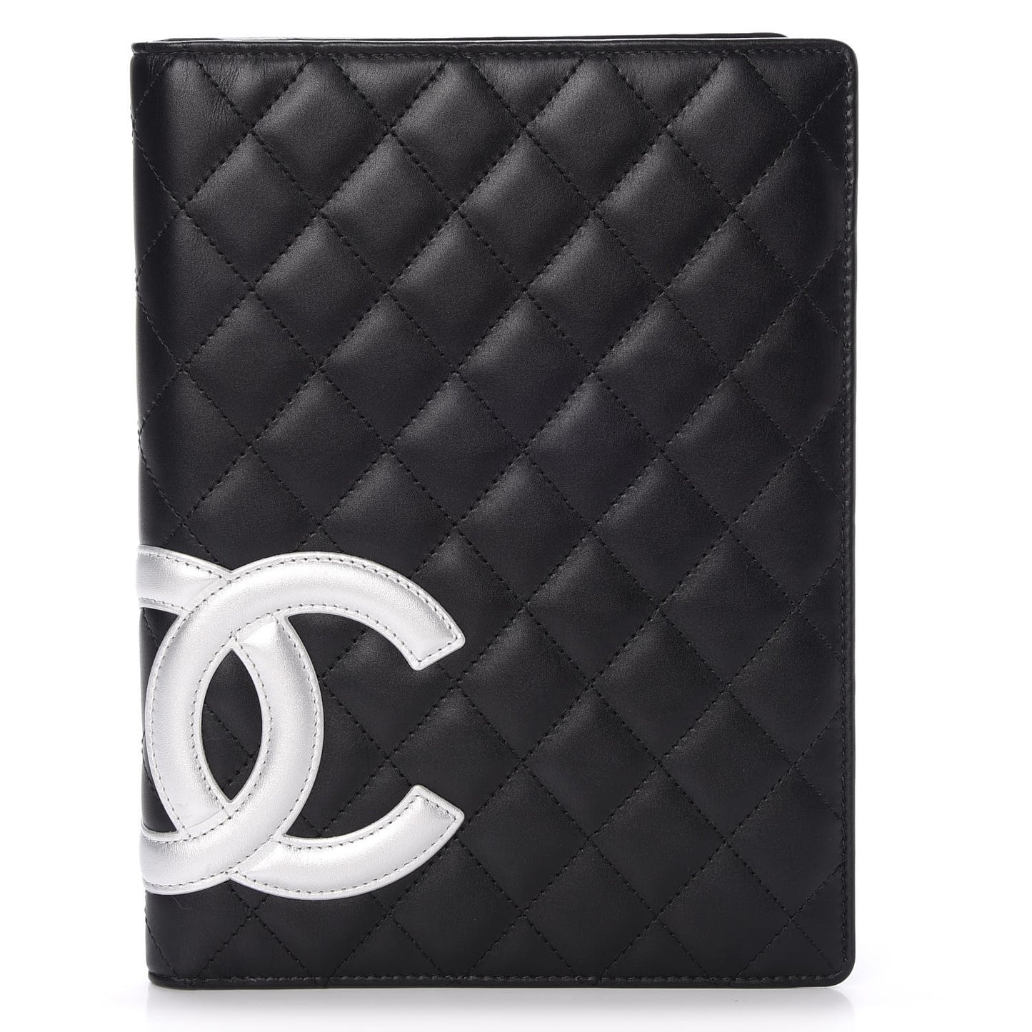 Calfskin Quilted Large Cambon Agenda Planner Black Silver