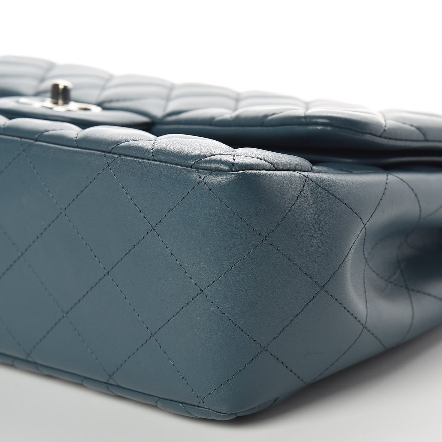 Lambskin Quilted Jumbo Double Flap Light Blue