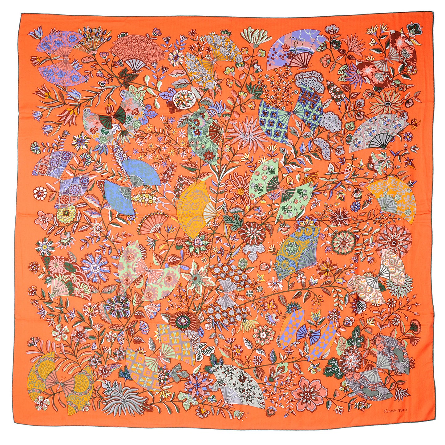 Cashmere Silk Fleurs et Papillons de Tissus Scarf 140 Orange