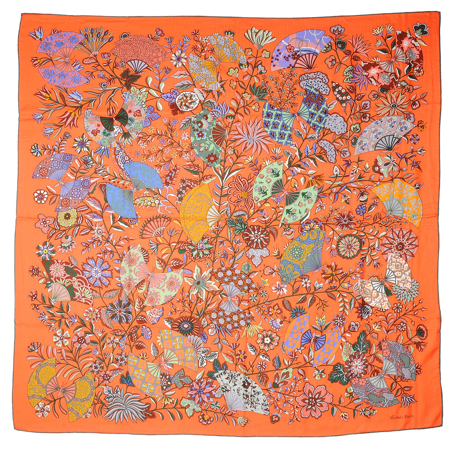 Hermes Cashmere Silk Fleurs et Papillons de Tissus Scarf 140 Orange 2 of 5
