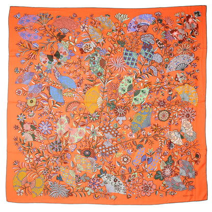 Hermes Cashmere Silk Fleurs et Papillons de Tissus Scarf 140 Orange 2 of 5