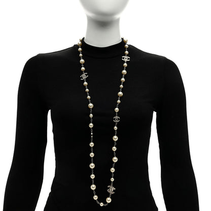 Chanel Pearl Crystal CC Starfall Necklace Silver 2 of 5