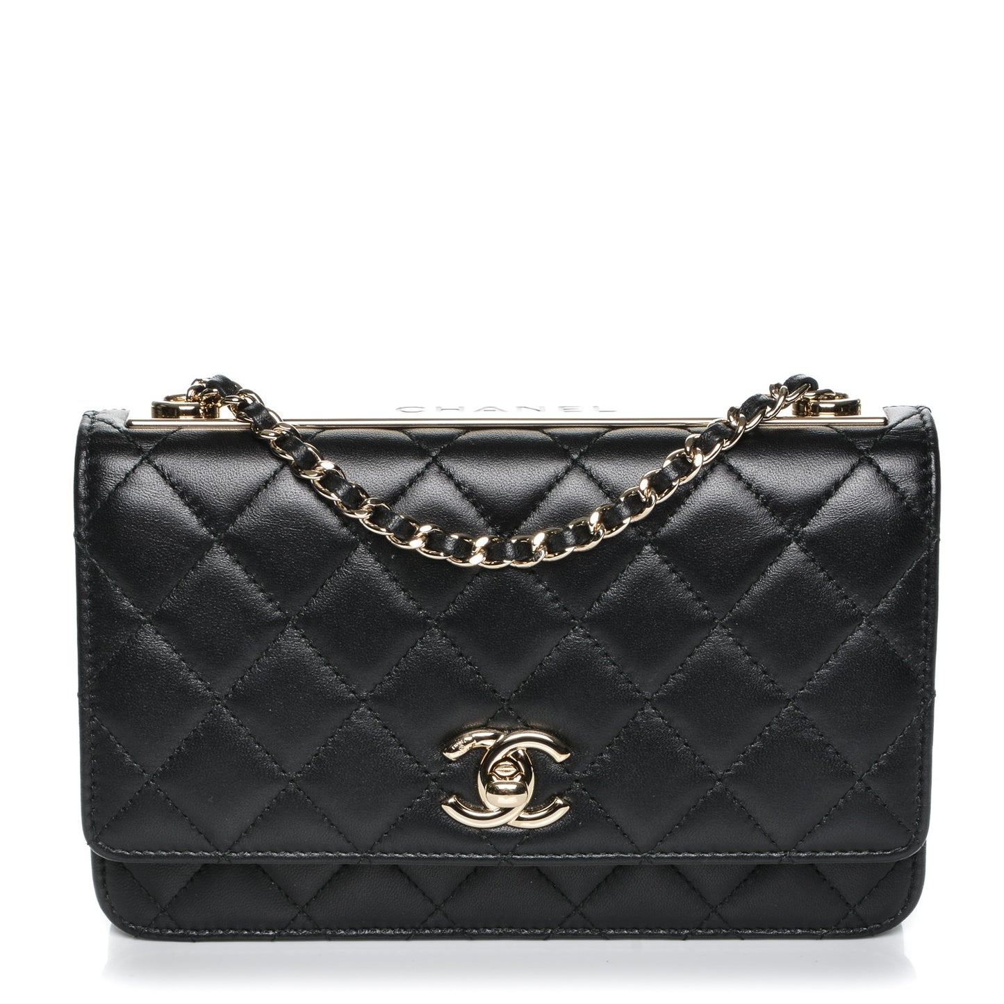 Lambskin Quilted Trendy CC Wallet On Chain WOC Black