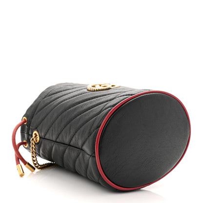 Gucci Vintage Effect Calfskin Matelasse Diagonal Mini Torchon GG Marmont 2.0 Bucket Bag Black Romantic Cherry 4 of 10
