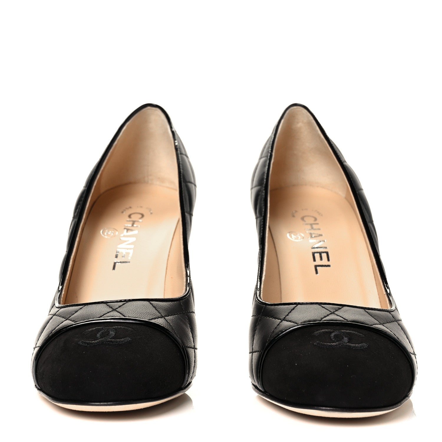 Chanel Lambskin Suede Quilted Cap Toe Pumps 38 Black 2 of 8
