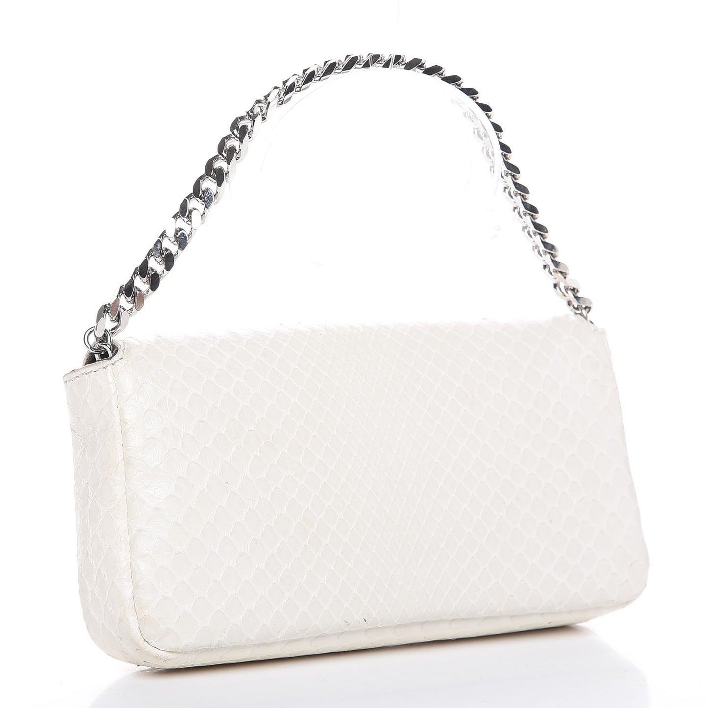 Snakeskin Rabbit Fox Fur Micro Buggie Baguette White