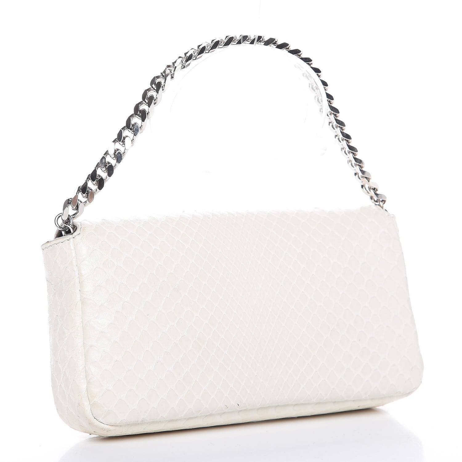 Fendi Snakeskin Rabbit Fox Fur Micro Buggie Baguette White 3 of 7
