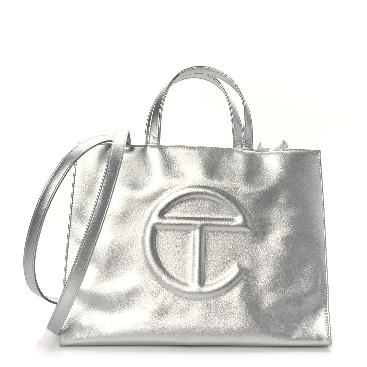 Telfar Metallic Vegan Leather Medium Shopping Bag Silver 1 of 10